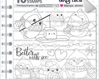 Penguin Stamp, COMMERCIAL USE, Digi Stamp, Penguin Digistamp, Kawaii Stamps, Penguin Party, Animal Stamp, Penguin Digistamp, Images