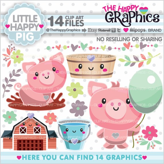 Pig Clipart, Pig Graphic, COMMERCIAL USE, Pig Party, Planner Accessories, Animal Clipart, Piggy Clipart, Pigglet Clip Art, Kawaii Il_570xn