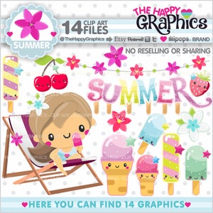 Summer Clipart, Summer Graphic, COMMERCIAL USE, Beach Graphics, Summer Party, Popsicle Clipart, Ice Cream Clipart, Cute image 1