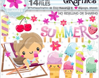 Summer Clipart, Summer Graphic, COMMERCIAL USE, Beach Graphics, Summer Party, Popsicle Clipart, Ice Cream Clipart, Cute