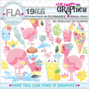 Flamingo Clipart, Flamingo Graphics, COMMERCIAL USE, Flamingo Party, Flamingo Illustration, Flamingo Party, Summer Clipart, Summer Party image 1