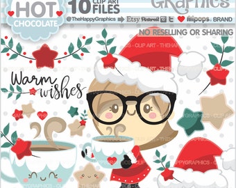 Hot Chocolate Clipart, Christmas Clipart, COMMERCIAL USE, Hot Chocolate Graphic, Noel Clipart, Noel Graphics, Christmas Clip Art, Hot Cocoa