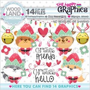 Christmas Clipart, Christmas Graphic, COMMERCIAL USE, Christmas Party, Woodland Christmas, Season, Seasonal Clipart, Woodland Animal, Snow image 1