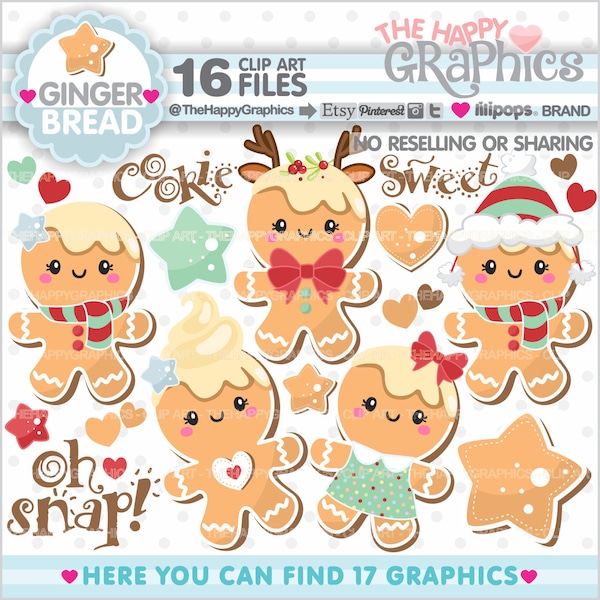 Gingerbread Clipart, Gingerbread Images, COMMERCIAL USE, Christmas Gingerbread, Chrismtas Clipart, Christmas Graphics, Gingerbread Party