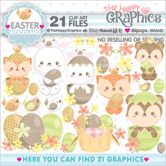 Easter Clipart, Easter Graphics, COMMERCIAL USE, Spring Clipart, Easter Party, Woodland Clipart, Animal Clipart, Egg Clipart, Egg Graphics Il_570xn
