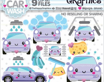 Car Wash Clipart, Car Wash Graphic, COMMERCIAL USE, Chore Clipart, Planner Accessories, Car Clipart, Car Cleaning, Car Care, Kawaii, Cute