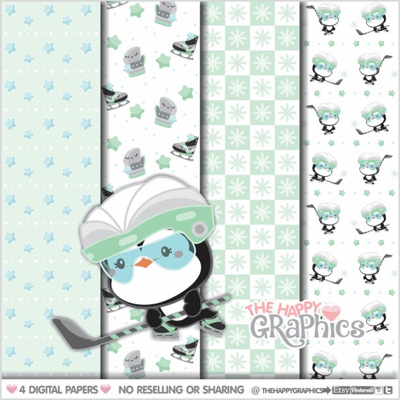 hockey digital paper commercial use hockey pattern penguin pattern printable