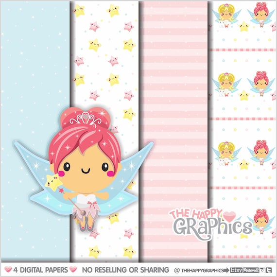 Tooth Fairy, Digital Paper, COMMERCIAL USE, Tooth Fairy Pattern, Printable Paper, Fairy Pattern, Fairy Paper, Magic Paper, Magic Pattern Il_570xn