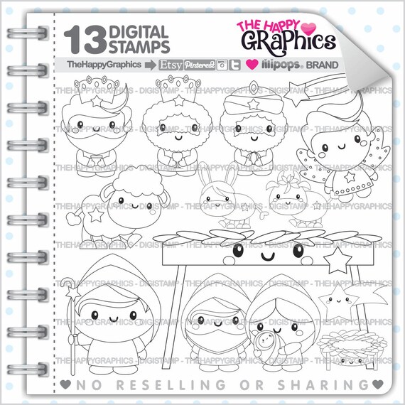 Christmas Stamp, Commercial Use, Digi Stamp, Digital Image, Christmas Digistamp, Nativity, Art Print, Winter Digital Stamp, Jesus Il_570xn
