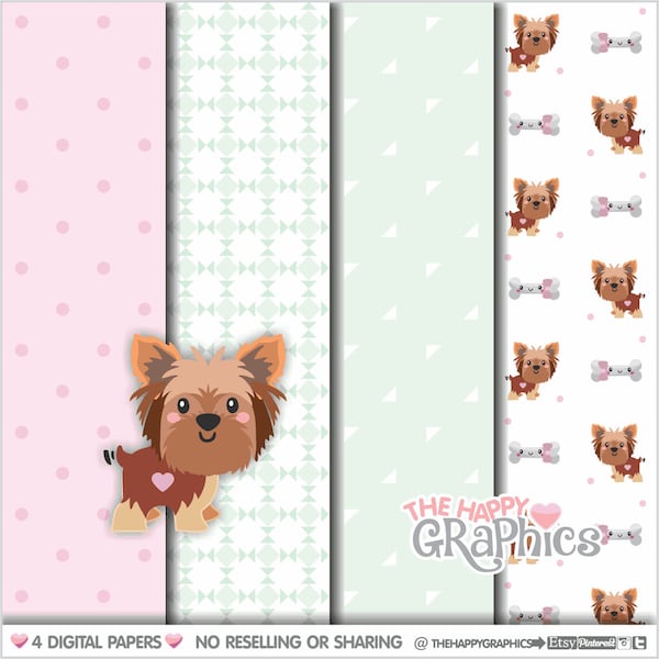 Dog Digital Paper, COMMERCIAL USE, Dog Pattern, Printable Paper, Puppy Pattern, Puppy Paper, Yorkshire Paper, Cute Dog Paper, Pet, Terrier