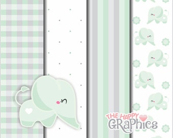 Elephant Digital Paper, COMMERCIAL USE, Baby Pattern, Printable Paper, Baby Paper, Nursery Paper, Nursery Pattern, Pastel Paper, Printable