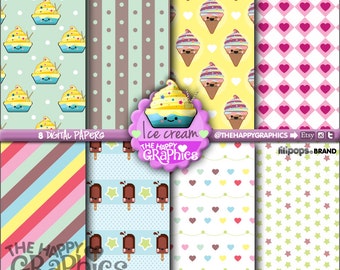 Ice Cream, Digital Paper, COMMERCIAL USE, Ice Cream Pattern, Printable Paper, Ice Cream Paper, Ice Cream Party, Celebration, Sweet