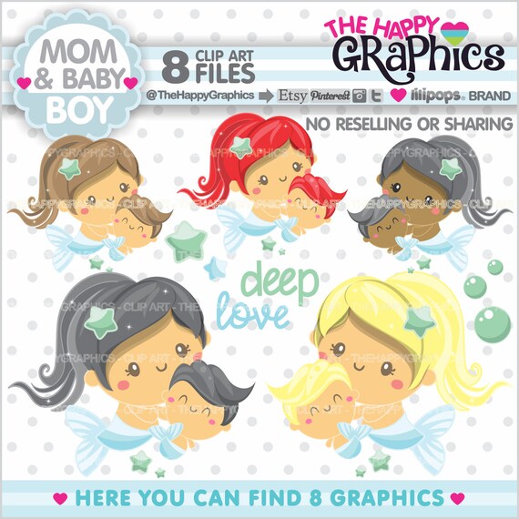 Mom Clipart, Mom Graphics, COMMERCIAL USE, Mermaid Clipart, Mother Graphic, Mother Clipart, Baby Clip Art, Family Clipart, Baby Girl Il_570xn