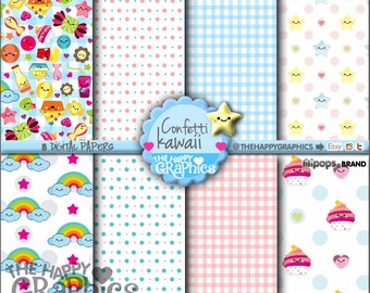 Kawaii, Digital Paper, COMMERCIAL USE, Rainbow Pattern, Printable Paper, Rainbow Paper, Rainbow Party, Rainbow Celebration, Paper Pack, Cute