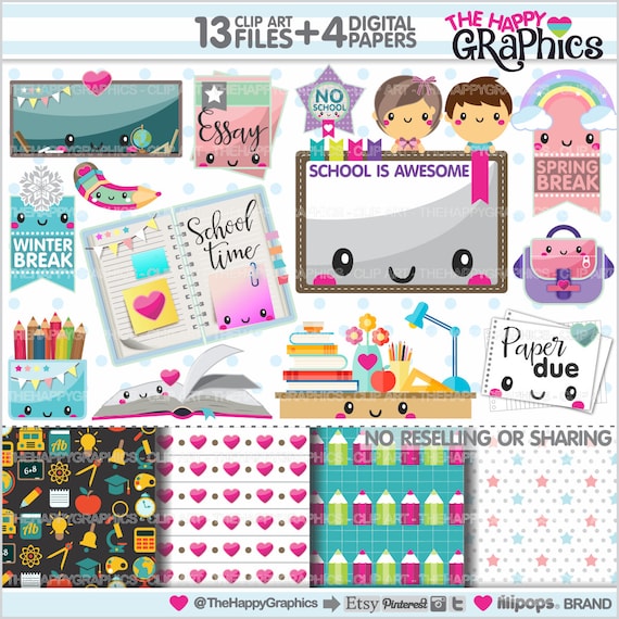 Back to School Clipart, Back to School Graphics, COMMERCIAL USE, Study, School Clipart, Planner Accessories, College Clipart Il_570xn