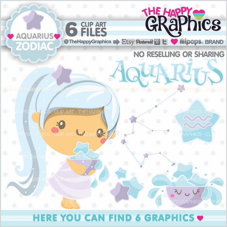 Aquarius Clipart, Aquarius Graphic, COMMERCIAL USE, Zodiac Clipart, Zodiac Graphic, Constellation Clipart, Clip Art, Zodiac Clip Art, Fairy image 1