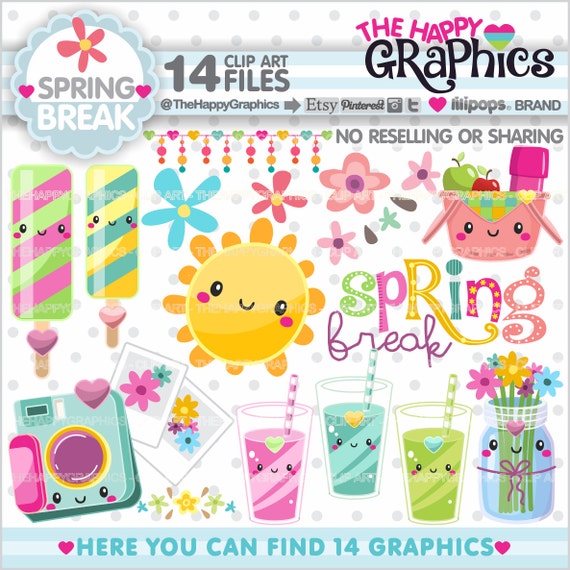 Spring Clipart, Spring Graphics, COMMERCIAL USE, Spring Party, Planner Accessories, Spring Break, Relax Cliparts, Break Il_570xn