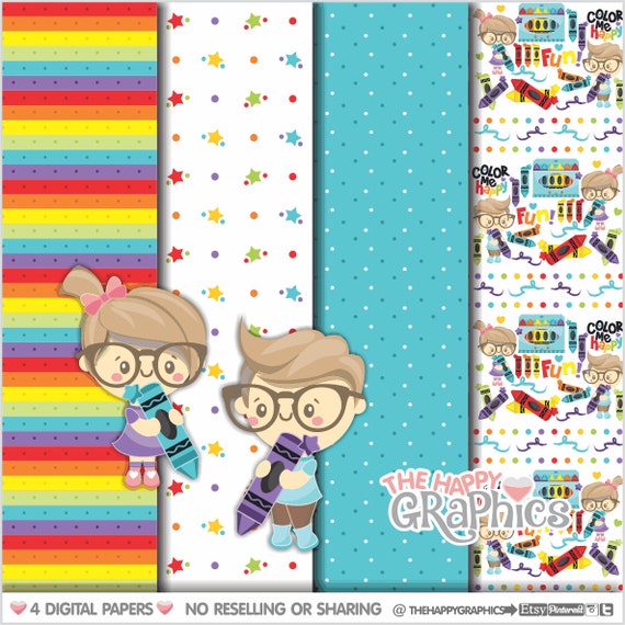 Crayon Pattern, Crayon Paper, COMMERCIAL USE, Back to School Pattern, Back to School Paper, Student Pattern, School Supplies, Cute, School Il_570xn