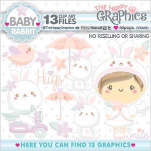 Rabbit Clipart, Rabbit Graphic, Family Clipart, Clipart COMMERCIAL USE, Baby Clipart, Baby Girl, Baby Shower Clipart, New Born Clipart, Baby