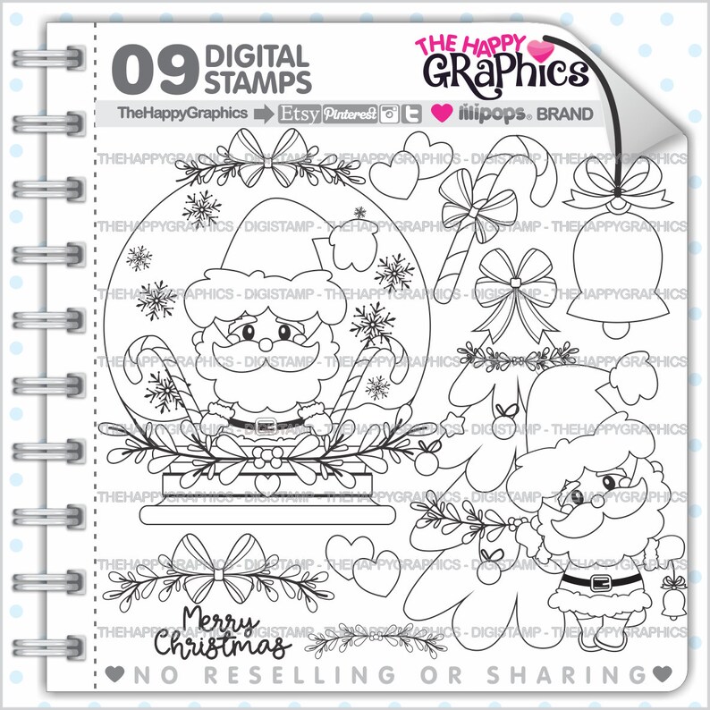 Snow Globe, Digistamp, Digital Stamp, Christmas Stamp, Winter Digistamp, Santa Digistamp, Noel Digistamp, Christmas Digital Stamp, Outline image 1