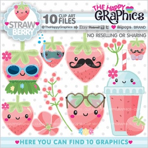 Strawberry Clipart, Strawberry Graphics, COMMERCIAL USE, Strawberry Party, Strawberry Illustration, Summer Clipart, Tropical, Cute, Pink