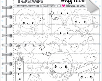 Love Stamps, Commercial Use, Digi Stamp, Digital Image, Love Digistamp, Coloring Page, Valentines Day Stamps, Cute Digistamp, Cupid