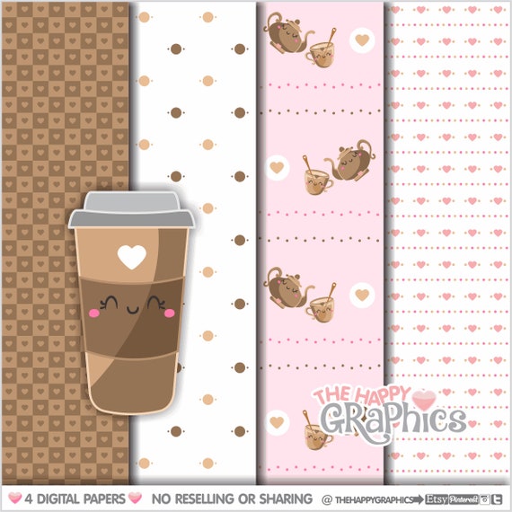 Coffee, Digital Paper, COMMERCIAL USE, Coffee Pattern, Printable Paper, Beverage Pattern, Cute Digital Paper, Paper for Print, Scrapbook Il_570xn