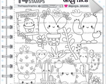 Cactus Stamp, UTILISATION COMMERCIALE, Digi Stamp, Image numérique, Cactus Digistamp, Cactus Coloriage, Cactus Graphic, Imprimable, Numérique, Mignon