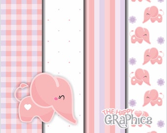 Elephant Digital Paper, COMMERCIAL USE, Baby Pattern, Printable Paper, Baby Paper, Nursery Paper, Nursery Pattern, Pastel Paper, Printable