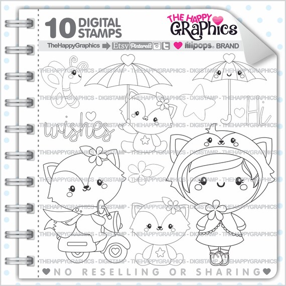 Baby Fox Stamp COMMERCIAL USE Nursery Stamp Welcome Baby Digistamp Digi Stamp Cute Fox Girl Stamp Baby Digistamp Girl Digital Stamp