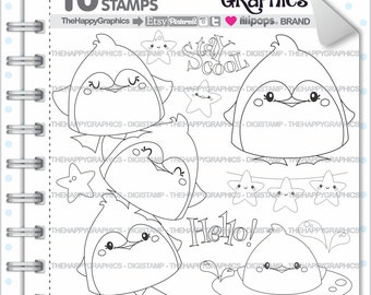 Penguin Stamp, COMMERCIAL USE, Digi Stamp, Penguin Digistamp, Kawaii Stamps, Penguin Party, Animal Stamp, Cute Digistamp, Coloring Images