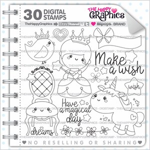 Princess Stamps, Princess Digital Stamps, COMMERCIAL USE, Fairy Tale Stamps, Fairy Tale Digital Stamps, Unicorn Stamps, Rainbow Stamps image 3