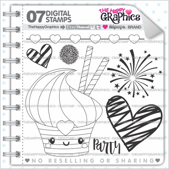 Birthday Digital Stamps, Birthday Stamps, Happy Birthday Stamps, COMMERCIAL  USE, Gift Stamps, Party Stamps, Party Digistamps, Coloring Pages