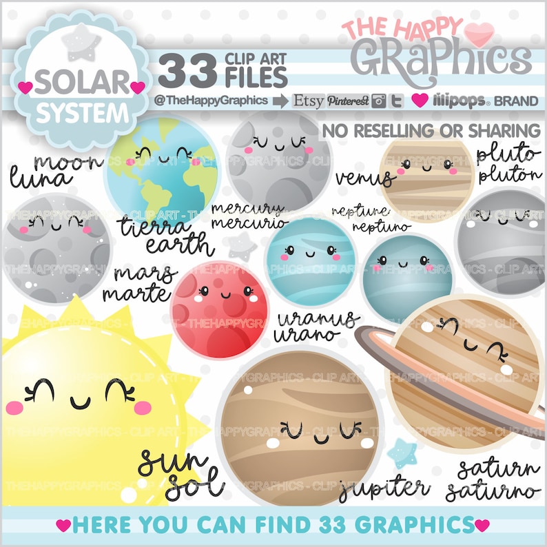 Solar System Clipart, Solar System Graphic, COMMERCIAL USE, Universe Clipart, Planet Clipart, Space Clipart, Astronomy Clipart, Space, Cute image 1