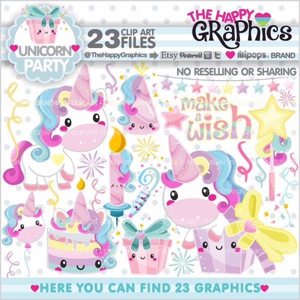 Unicorn Clipart, Unicorn Graphic, COMMERCIAL USE, Unicorn Party, Magical, Magic Clipart, Unicorn Illustration, Birthday Clipart, Cute