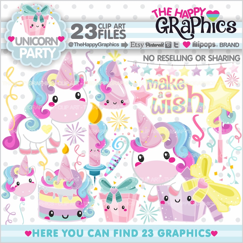 Unicorn Clipart, Unicorn Graphic, COMMERCIAL USE, Unicorn Party, Magical, Magic Clipart, Unicorn Illustration, Birthday Clipart, Cute image 1