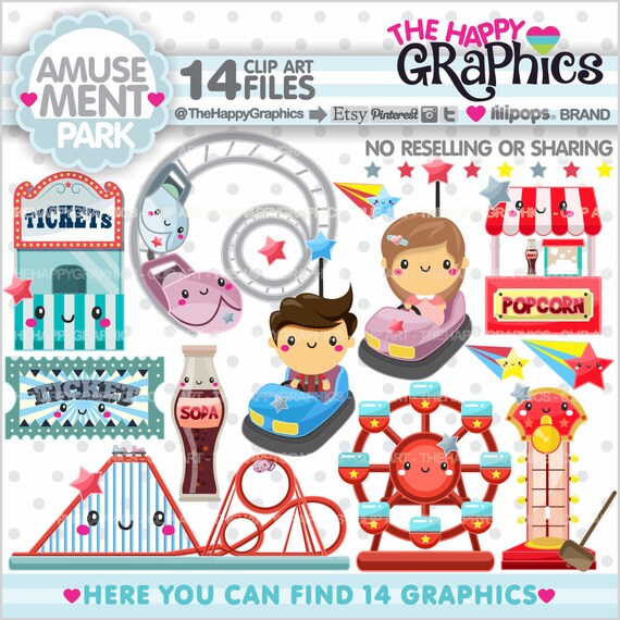 Amusement Park, Clipart, Park Graphics, COMMERCIAL USE, Planner Accessories, Carnival Clipart, Summer Clipart, Theme Park Il_570xn