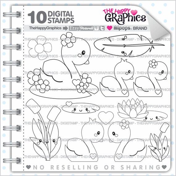 Swan Stamps, Commercial Use, Digi Stamp, Digital Image, Planning Digistamp, Coloring Page, Swan Cliparts, Animal Stamps, Digital, Printable Il_570xn