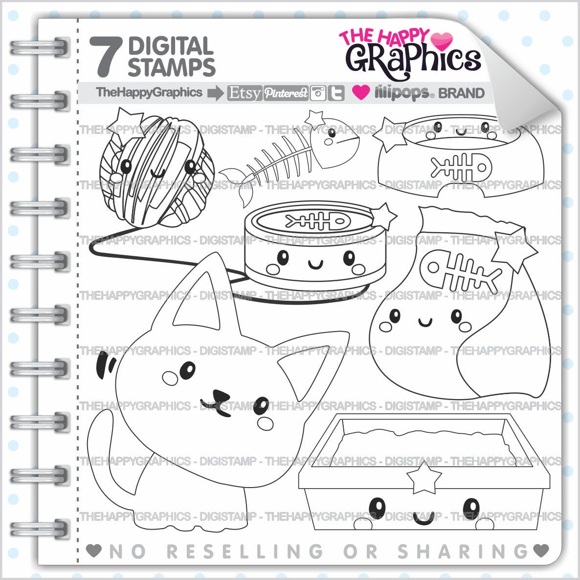 Cat Stamp Commercial Use Digi Stamp Digital Image Cat Etsy