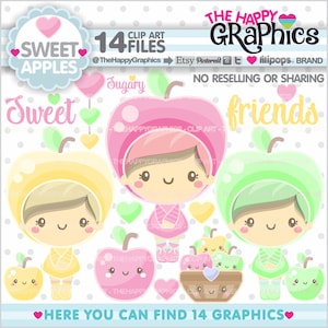 Apple Clipart, Apple Graphic, COMMERCIAL USE, Apple Girl Clipart, Apple Party Clipart, Fruit Clipart, Food Clipart, Spring Clipart, Summer image 1
