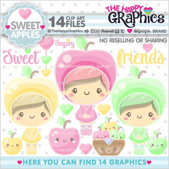 Apple Clipart, Apple Graphic, COMMERCIAL USE, Apple Girl Clipart, Apple Party Clipart, Fruit Clipart, Food Clipart, Spring Clipart, Summer Il_570xn
