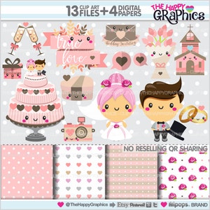 Wedding Clipart, Wedding Graphics, COMMERCIAL USE, Bride Graphics, Groom Clipart, Planner Accessories, Wedding Party, Cake