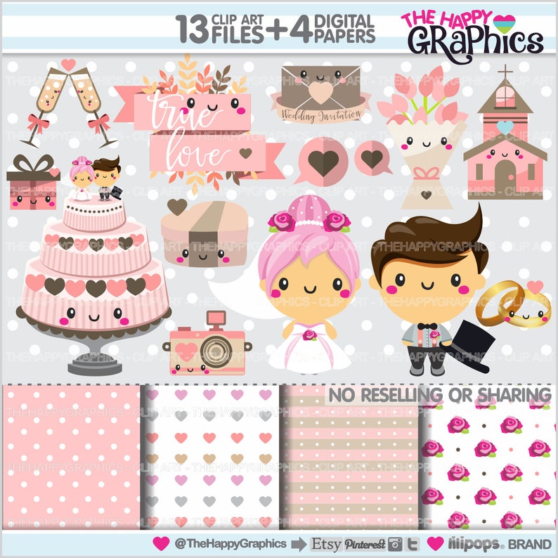 Wedding Clipart, Wedding Graphics, COMMERCIAL USE, Bride Graphics, Groom Clipart, Planner Accessories, Wedding Party, Cake image 1
