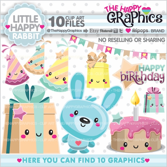 Rabbit Clipart, Rabbit Graphic, COMMERCIAL USE, Planner Accessories, Pet Clipart, Animal Graphics, Party, Happy Birthday Il_570xn