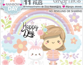 Rainbow Clipart, Rainbow Graphics, COMMERCIAL USE, Bunny Clipart, Bunny Graphics, Weather Clipart, Weather Graphics, Spring Clipart, Printemps