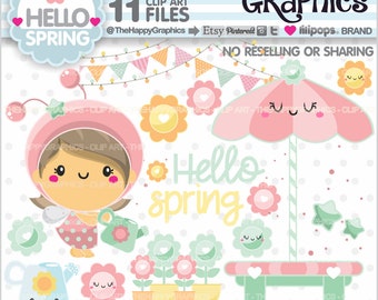 Spring Clipart, Spring Graphics, COMMERCIAL USE, Flower Cliparts, Garden Clipart, Spring Clip Art, Girl Clip Art, Ladybug