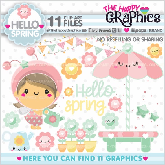 Spring Clipart, Spring Graphics, COMMERCIAL USE, Flower Cliparts, Garden Clipart, Spring Clip Art, Girl Clip Art, Ladybug Il_570xn