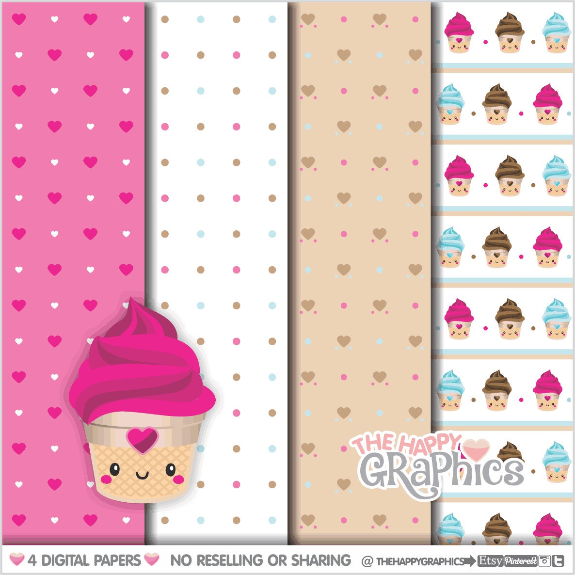 ice-cream-digital-papers-pattern-sweet-pattern-sweet-digital-paper-printable-pattern-printable-paper-food-pattern-summer-paper-cute-etsy