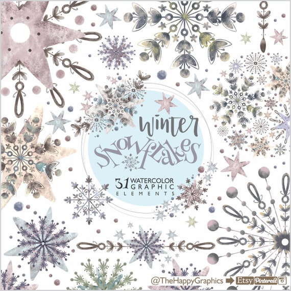 Watercolor Snow Flake Clipart, Winter Clipart, COMMERCIAL USE, Watercolor Clipart, Snow Flakes, Holiday Snowflakes, Christmas Cards Il_570xn