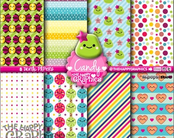 Candy Digital Paper, COMMERCIAL USE, Candy Pattern, Printable Paper, Candy Party, Candy Paper, Candies Pattern, Sweet Paper